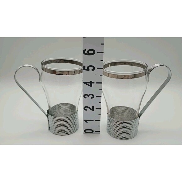 Vtg Federal Soda Fountain Glass Silver Basket Weave Holder Handle Removable - Picture 3 of 4